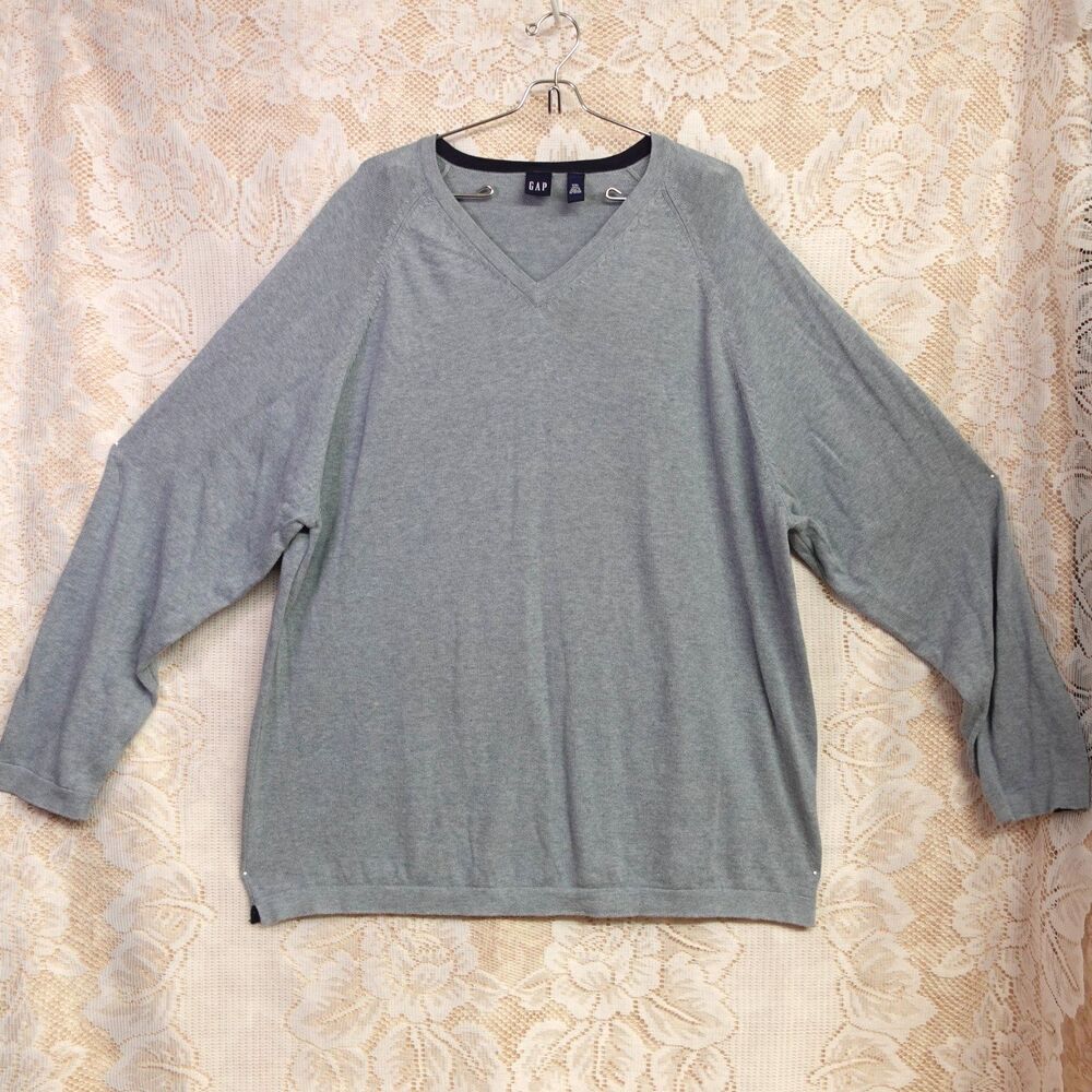 Vintage GAP Mens Size XXL 100% Cotton Sweater Blue Gray V Neck Pullover Y2K